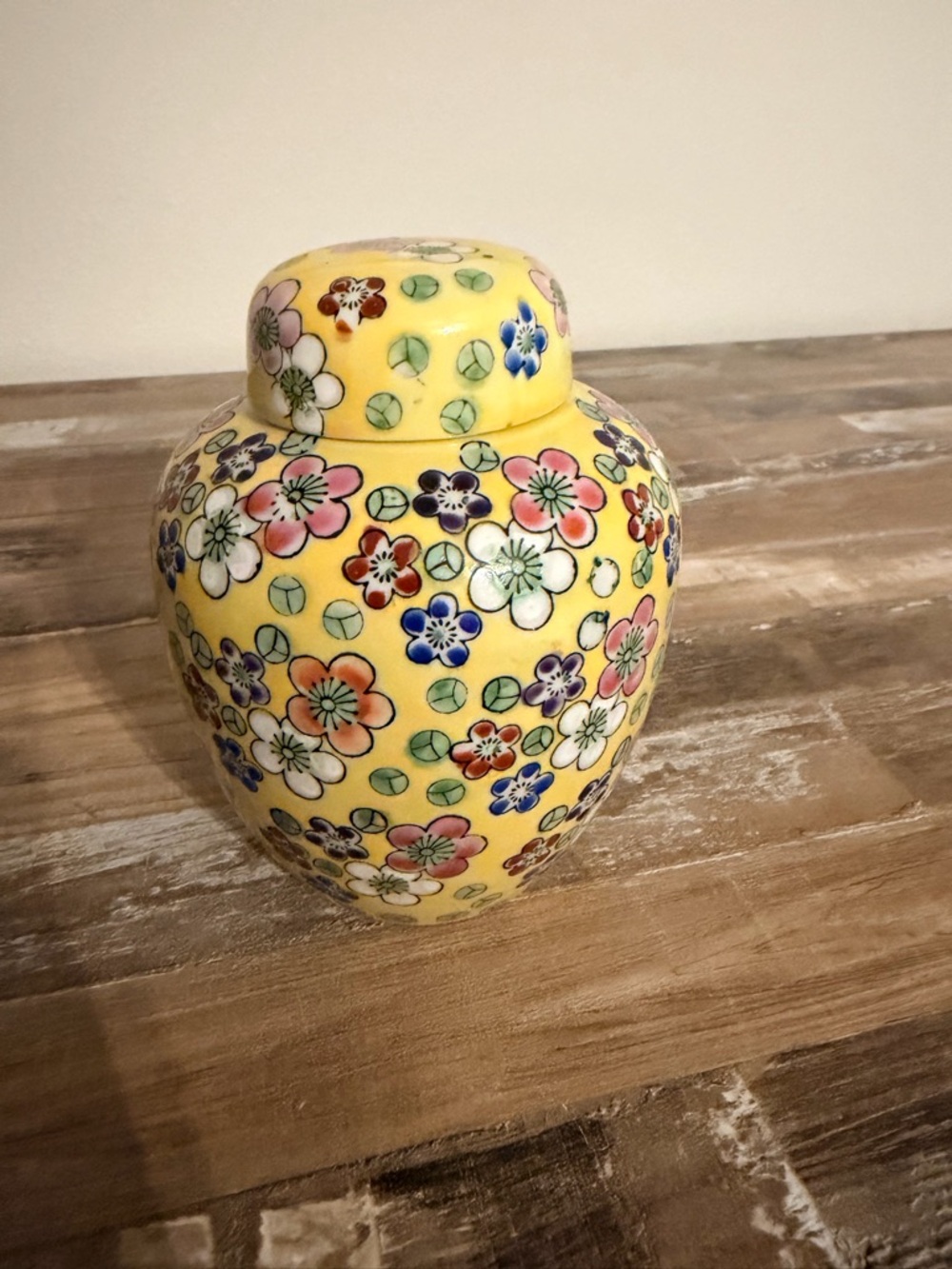 Yellow Floral Hand-Painted Ginger Jar